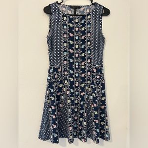 BCBG Maxazria Sleeveless Navy + Pastel Patterned Dress